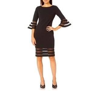 CALVIN KLEIN Illusion Band Bell Sleeve Sheath Dress Size 14